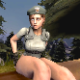 In this video game style animation, a female character wearing a military style uniform takes a shit in an outdoor location. Complete with audio track. Presented in 720P HD. About 3.5 minutes.